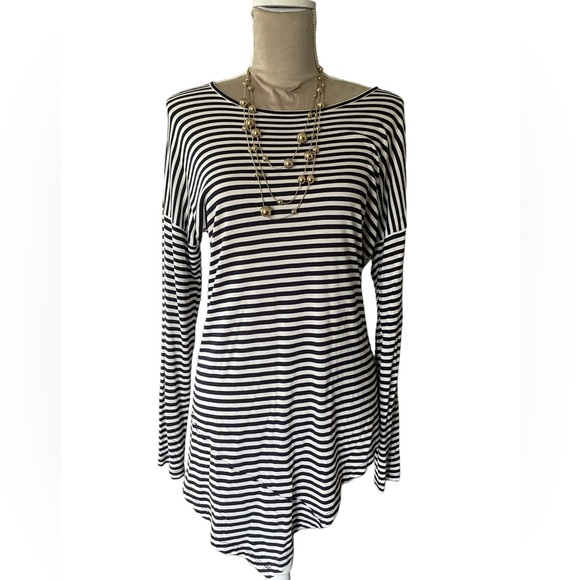 CAbi Boat Stripes Navy/White Nautical Asymmetrical Long Sleeve Tee - Picture 2 of 9